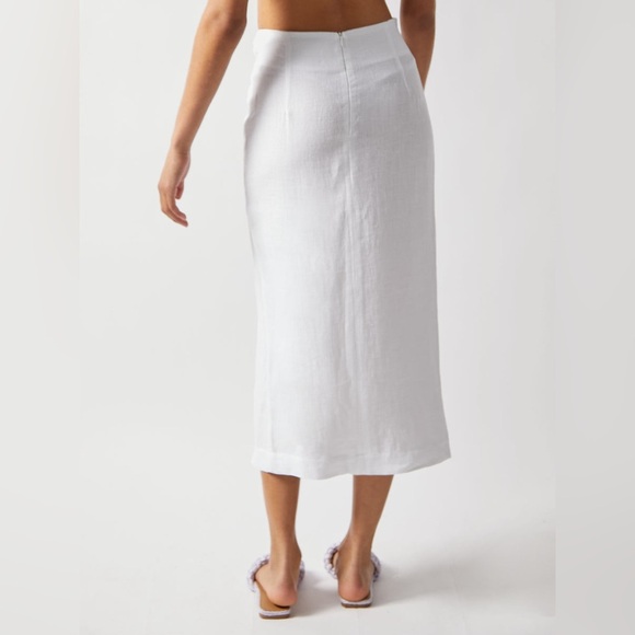 Casa | Raki Gaby White Linen Knot Front Side Slit Midi Skirt EUC Size Medium - Picture 2 of 12